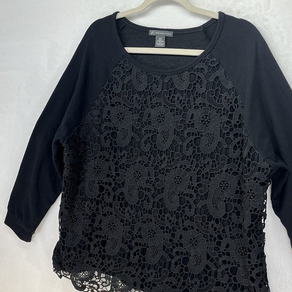 Adrianna Papell Lace Front Top Women's Size XXL Black - Picture 3 of 10